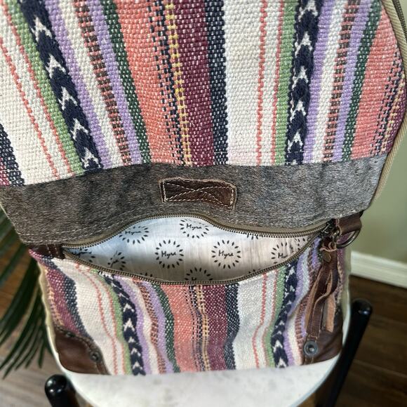 Myra Backpack Canvas weave Hair on Hide boho Western Leather - perfect ! main image 6